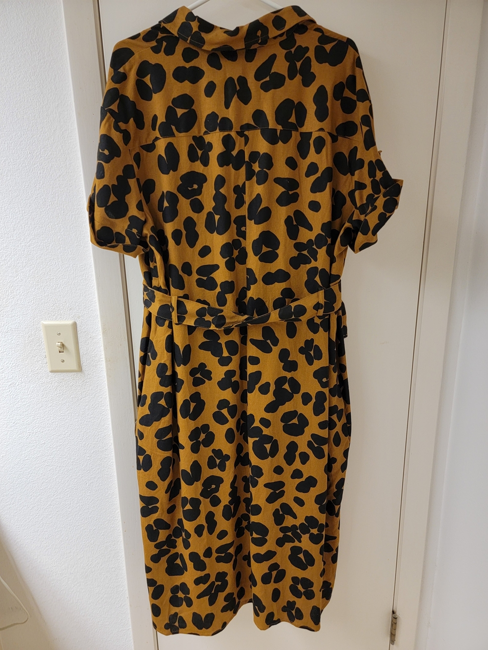 Who What Wear Mustard and Black Leopard Midi Safari Utility Shirt Dress - Picture 4 of 11